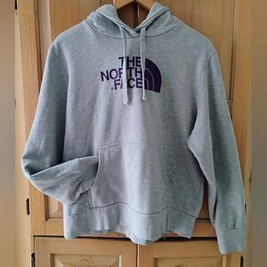 The North Face Heather Gray Hoodie with Purple Logo